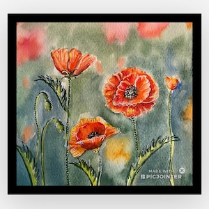 Kunst aan de muur Texas, Poppy schilderij oranje aquarelprint, Californië klaprozen kunst, boho meisjeskamer origineel en prints