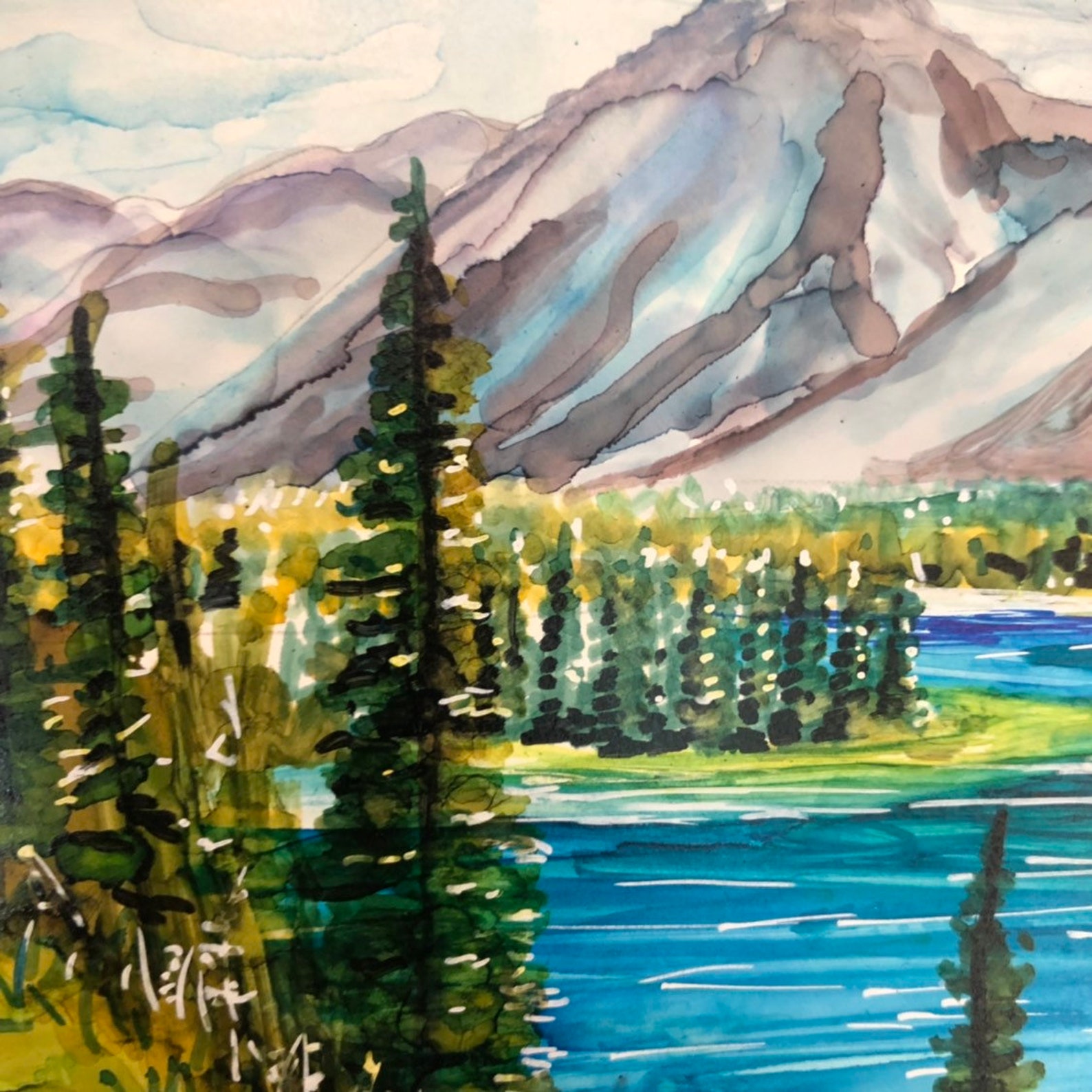 British Columbia art alcohol ink landscape painting Etsy