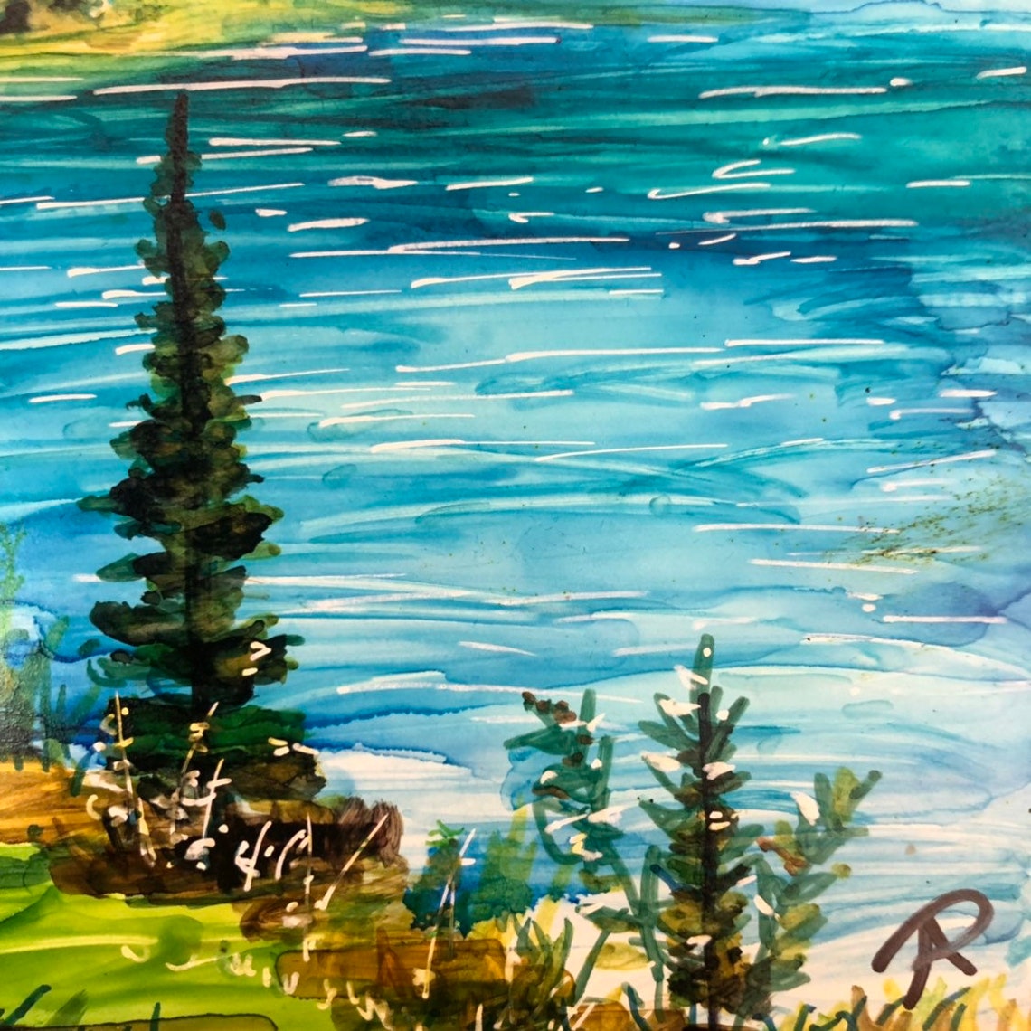 British Columbia art alcohol ink landscape painting Etsy