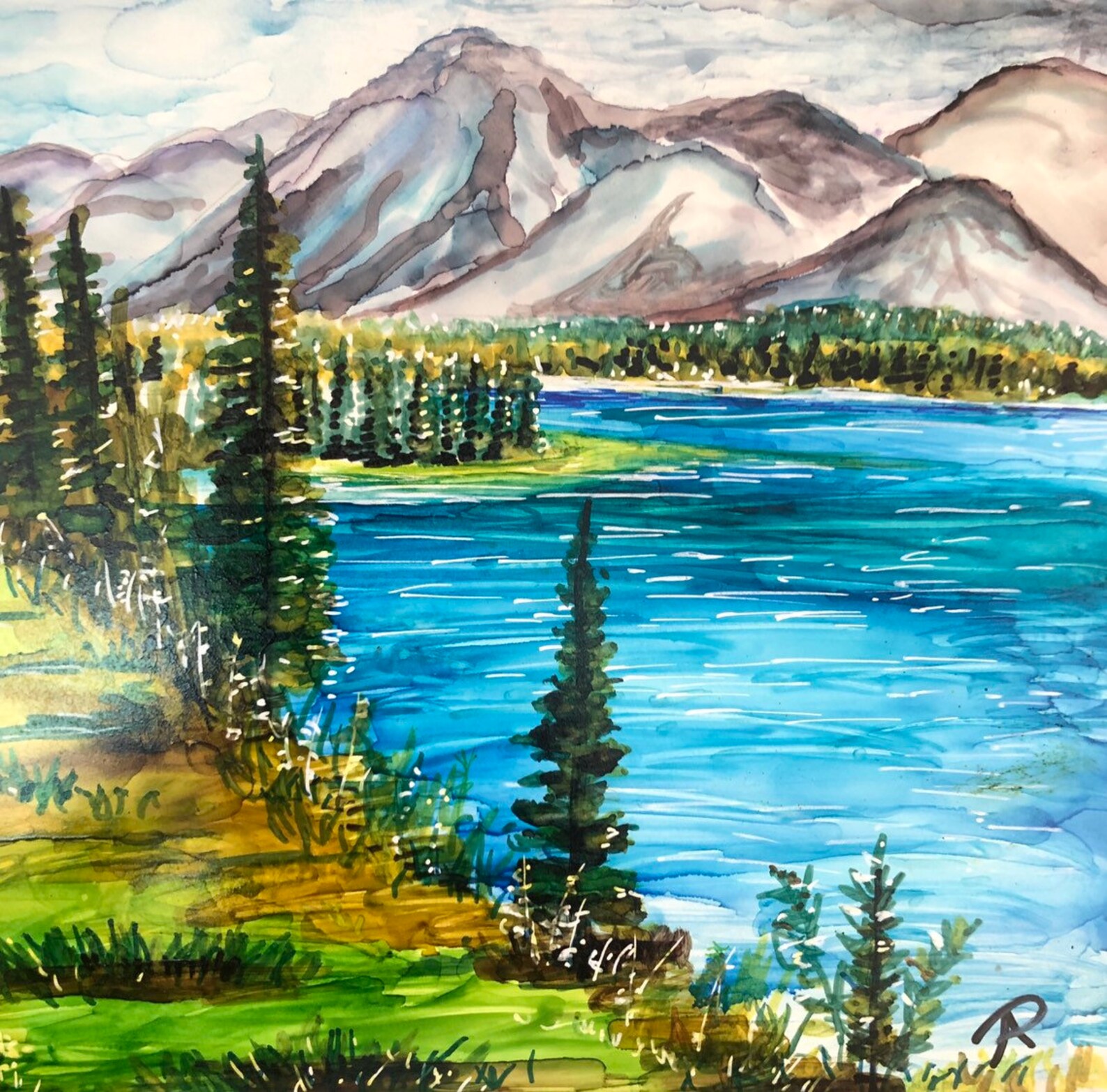 British Columbia art alcohol ink landscape painting Etsy