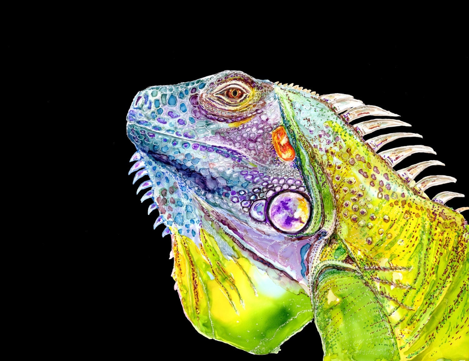 Prints Lizard Iguana painting iguana art print lizard art Etsy