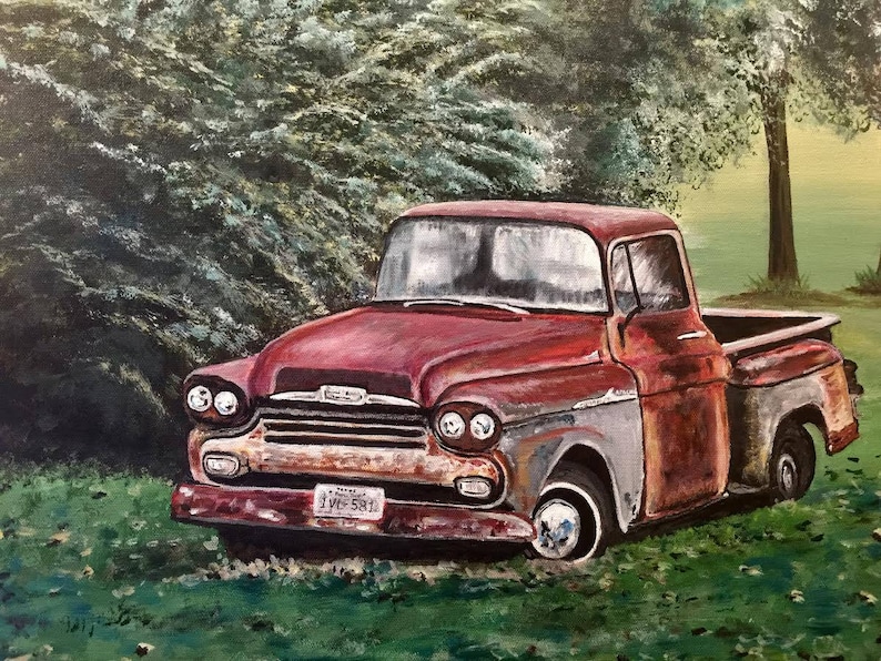 Texas Print Red Truck Painting Rusty Truck Painting Print Etsy