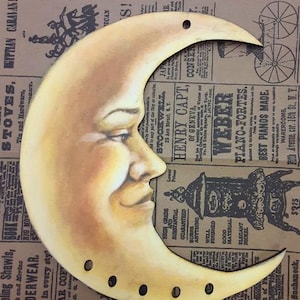 Vintage moon with face wood cutout