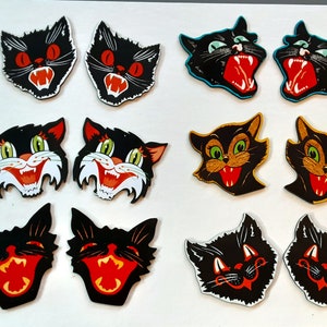 Gatos de Halloween estilo vintage de los años 60. Recortes de cartón. 6H- Troqueles