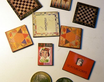 Vintage Miniature games wood cut outs-Chinese checkers, scattergories, old maid- Die Cuts