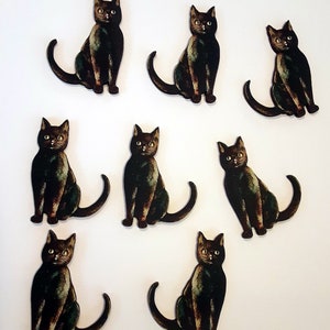 8 bois découpés vintage de chats noirs d'Halloween