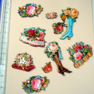 Set di stivali vittoriani e fiori, decorazioni in legno con rose