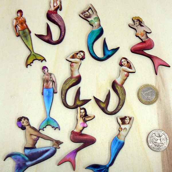 Mermaids and mermen wood cut outs, die cuts