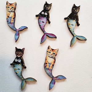 Mercats- 5 Mermaid cats- wood cut outs