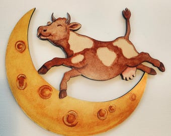 The Cow jumped over the moon - wood cutout - Baby Gift