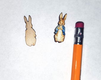 2 Miniature Peter Rabbits- wood- Dollhouse size