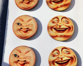 6 Vintage smiling moons - MDF wood cut outs- High gloss