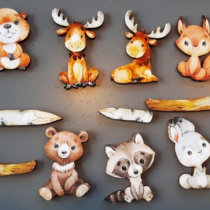 Woodland animal babies wood cut outs- laser cut- with trunks 11 pieces- Die Cuts