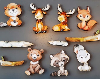 Woodland animal babies wood cut outs- laser cut- with trunks 11 pieces- Die Cuts