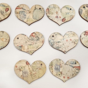 10 coeurs avec trou - Peter Rabbit and friends - Shabby Chique Style - découpes en bois