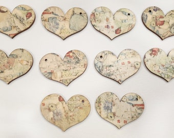 10 Hearts with hole - Peter Rabbit and friends- Shabby Chique Style- wood die cut outs