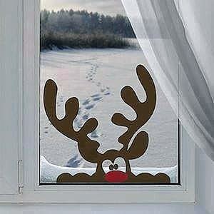 Funny Red nose Reindeer in window - laser cut patterns - digital download