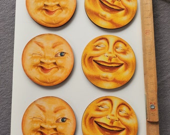 6 Vintage smiling moons - wood cut outs