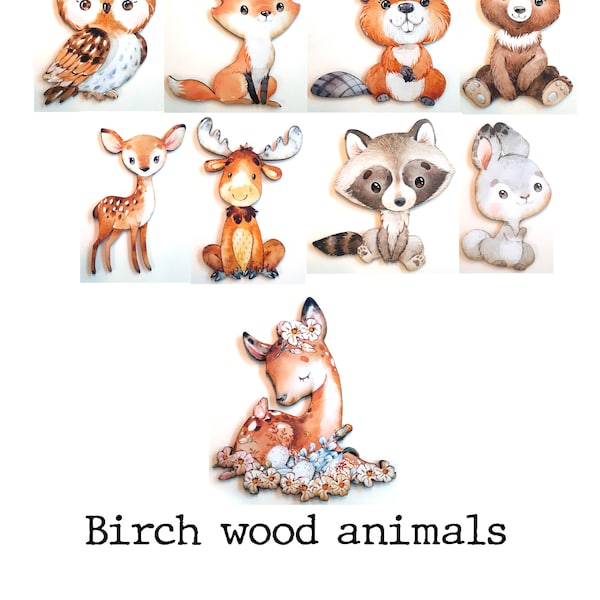 Woodland animals - Wood Cut Outs- Center Pieces- Cake Topper