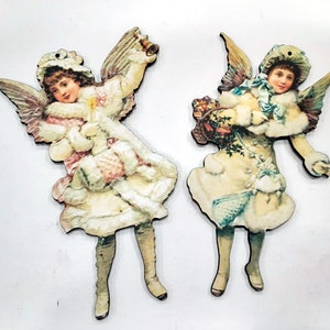 Ángeles victorianos navideños con agujeros. Recortes de cartón. 6H