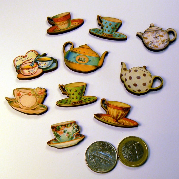 Little Teacups and tea pots wood cut outs.