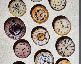 Bunch of vintage clock Faces- Horloge wood die cut outs