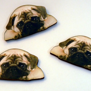 4 Pouting pug dogs wood cut outs