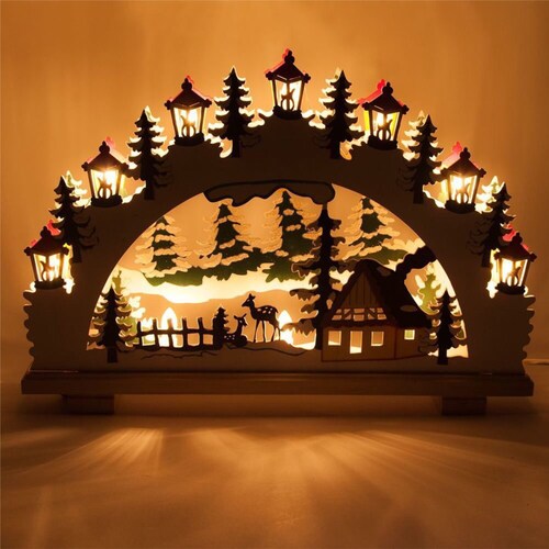 Christmas Scene Village Street Lanterns Wood Cutting Etsy