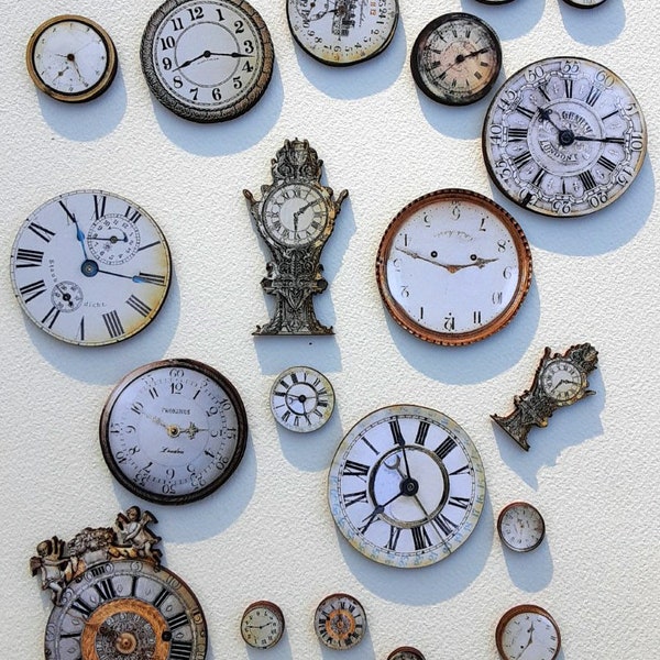 Bunch of vintage clocks- Horloge wood die cut outs