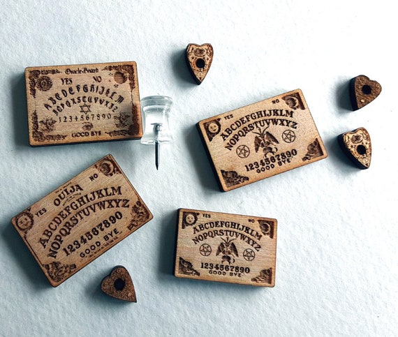Planche Ouija Miniature En Bois Massif – Petit Spirit Board Vintage Avec Planchette – Déco Mystérieuse Pour Halloween