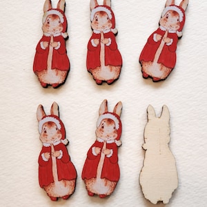Peter rabbit Flopsy in Christmas outfit- wooden cut outs- 6 pieces