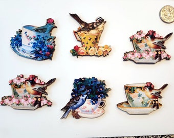 Birds in teacups Wood cut outs