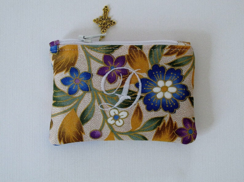 Monogram Girl/'s Ladies Floral Catholic Gift Rosary Pouch Small Purse Sacrament