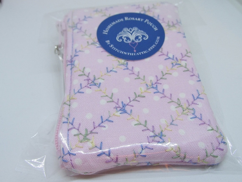 Rosary Pouch Cream Embroidered Fabric Women/'s Catholic Gift Small Zippered Pouch Monogram