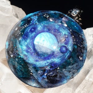 StarSeed - Orgonite Galaxy Pendant 1.25&quot; - Poetry Included Meditation Tool - Sensory Toy - Visionary Art - One of a Kind Gift -
