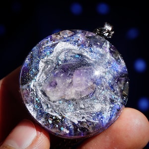 Heart of the Pleaides - 1.5&quot; Orgonite Galaxy Pendant - Poetry Print Included - Meditation Tool - Visionary Art - Sensory Toy - 3D Painting