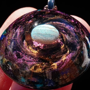 Beauty of the Psyche - Orgonite Galaxy Pendant 1.25&quot;- Meditation Tool - Visionary Sensory Artwork - 3D Painting - Psychic Protection
