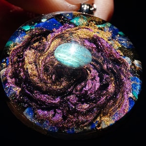 Beauty of the Psyche - Orgonite Galaxy Pendant - Meditation Tool Medallion - Sensory Toy - Visionary Art - 3D Painting - Psychic Protection