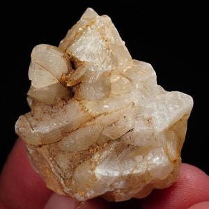 May include: A cluster of clear quartz crystals with a milky white hue. The crystals are clustered together in a rough, natural formation. The crystals have a translucent appearance and are slightly frosted.