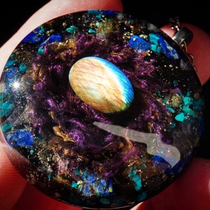 Beauty of the Psyche - Orgonite Galaxy Pendant - Meditation Tool Medallion - Sensory Toy - Visionary Art - 3D Painting - Psychic Protection