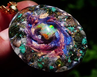 FAIRY STONE Orgonite Pendant: Galaxy Opal, Poetry Art, Meditation Tool