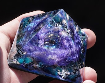 Starseed Orgonite Pyramid: Galaxy Vortex, Poetry Print, Meditation Tool