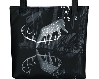 In vendita! Borsa nera e bianca Cervo Woodland Tote Bag