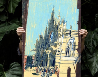 On Sale! Italy poster, Siena print, Travel wall art, Urban drawing, Green print, Cityscape sketch, Duomo di Siena