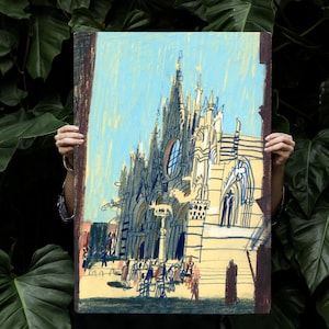 On Sale! Italy poster, Siena print, Travel wall art, Urban drawing, Green print, Cityscape sketch, Duomo di Siena