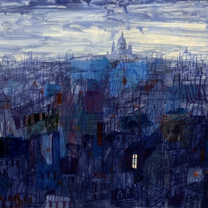 Stampa Notte a Parigi, decorazione murale Francia, poster Parigi, stampa notturna, stampa artistica Parigi, poster Francia, dipinto notturno, decorazione murale Parigi