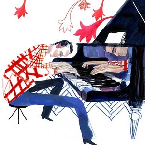 Poster del pianista, stampa giclée per amanti della musica, rosso e blu