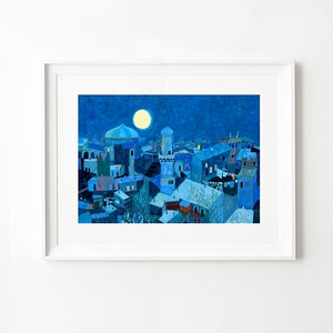 Moonlight Print, Night Print, Blue Print, Blue wall decor, Moon art, Night art print, Blue painting, Moon print, Moon poster, blue poster image 6