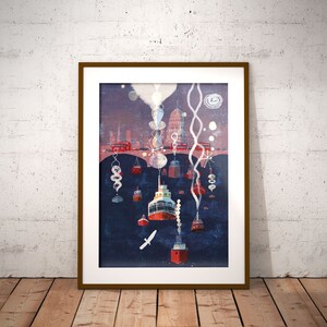 London Poster, Abstract Wall Art, Red Poster, England Illustration, Navy Art, Giclee print, Travel image 8