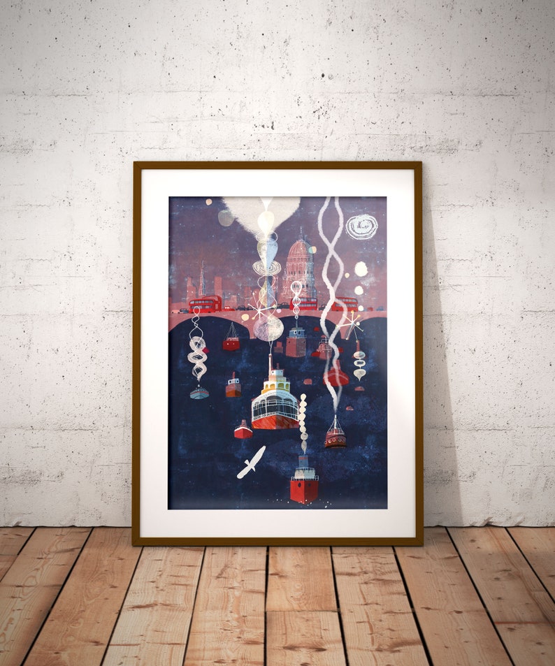 London Poster, Abstract Wall Art, Red Poster, England Illustration, Navy Art, Giclee print, Travel image 8